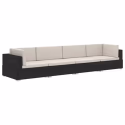 vidaXL Salon de jardin 4 pcs avec coussins résine tressée noir - TU