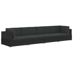 vidaXL Salon de jardin 4 pcs avec coussins résine tressée noir - TU