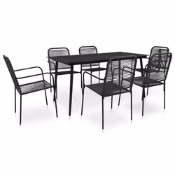 vidaXL Mobilier à dîner d'extérieur 7 pcs Corde en coton et acier Noir - TU