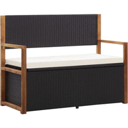 Banc de jardin 115 cm Résine tressée et bois d'acacia Noir Vidaxl