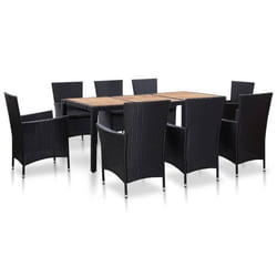 vidaXL Ensemble à manger d'extérieur 9pcs coussins résine tressée noir - TU