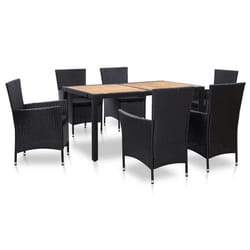vidaXL Ensemble à manger d'extérieur 7pcs coussins résine tressée noir - TU