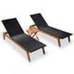vidaXL Chaises longues 2 pcs et table Résine tressée et bois dacacia