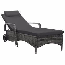 vidaXL Chaise longue avec roues résine tressée gris transat chaise longue en osier fauteuil transats chaises longues en 48197