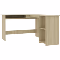 Ce bureau d'angle moderne en forme de L, conçu avec une section de clavier coulissante et 2 étagères ouvertes, est très prati ...