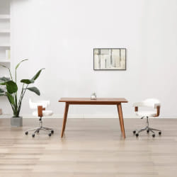 vidaXL Chaise pivotante à dîner Blanc Bois courbé et similicuir
