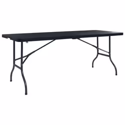 vidaXL Table pliable de jardin Noir 180x75x72 cm PEHD Imitation rotin - TU