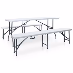vidaXL Table pliable de jardin avec 2 bancs 180 cm Acier et PEHD Blanc - TU