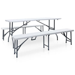 vidaXL Table pliable de jardin avec 2 bancs 180 cm Acier et PEHD Blanc - TU