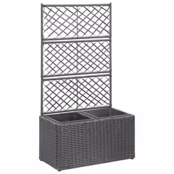 vidaXL Lit surélevé treillis 2 pots 58x30x107 cm Résine tressée Marron - TU