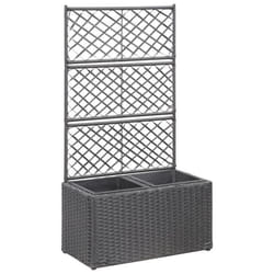 vidaXL Lit surélevé treillis 2 pots 58x30x107 cm Résine tressée Marron - TU
