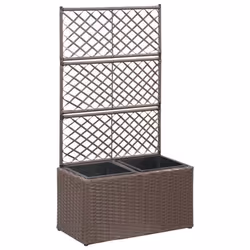 vidaXL Lit surélevé treillis 2 pots 58x30x107cm Résine tressée Marron - TU