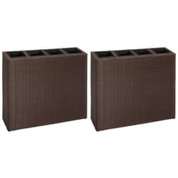 Lits surélevés de jardin et 4 pots 2 pcs Résine tressée Marron Vidaxl