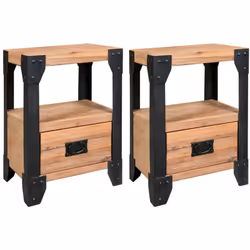 Cette table de chevet attrayante et industrielle est fabriquée en bois d'acacia massif avec des pieds et des détails en acier ...