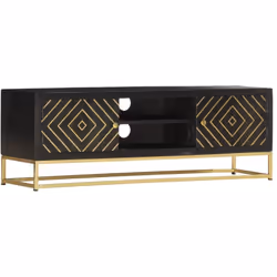 Notre meuble TV en bois de style rétro présente une finition noire et dorée et ajoutera une touche de luxe à votre espace de  ...