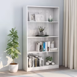 vidaXL Bibliothèque à 4 niveaux Blanc brillant Bois d’ingénierie - TU