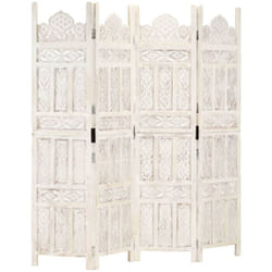 Cloison de séparation 4 panneaux Blanc 160x165 cm Bois manguier
