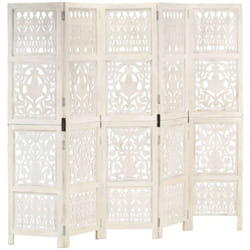 Cloison de séparation 5 panneaux Blanc 200x165 cm Bois manguier Vidaxl