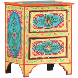 Cette belle table de chevet, ornée de riches décorations peintes à la main, sera un supplément accrocheur à votre chambre à c ...