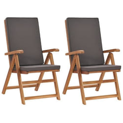 vidaXL Chaises inclinables lot de 2 avec coussins Teck solide Gris - TU