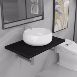 Notre ensemble de meubles de salle de bain pratique et intemporel se compose d'une étagère murale et d'un lavabo de forme ron ...