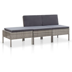 vidaXL Salon de jardin 3 pcs avec coussins Résine tressée Gris - TU