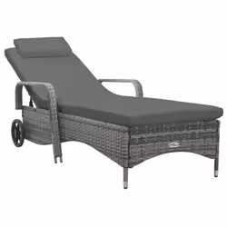 vidaXL Chaise longue avec roues Résine tressée Anthracite - TU
