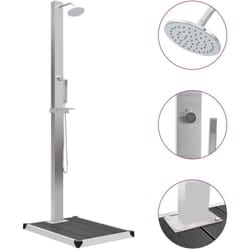Douche d'extérieur avec receveur de douche en WPC et acier inoxydable, gris