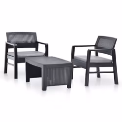 vidaXL Salon de jardin 3 pcs Plastique Anthracite - TU
