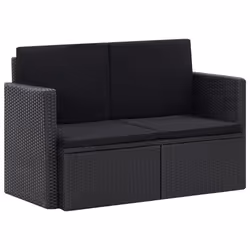 vidaXL Canapé de jardin à 2 places avec coussins Noir Résine tressée - TU