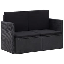 vidaXL Canapé de jardin à 2 places avec coussins Noir Résine tressée - TU
