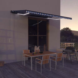 Auvent Avec Capteur De Vent Et Led 500x300 Cm Bleu Et Blanc Vidaxl