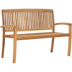 vidaXL Banc 2 places empilable de jardin 128,5 cm Bois de teck solide - TU