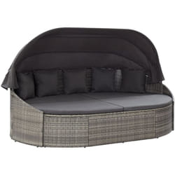 Vidaxl - Chaise longue d'extérieur avec auvent Résine tressée Gris