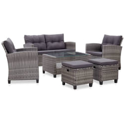 Salon de jardin 6 pcs avec coussins Résine tressée Gris foncé Vidaxl