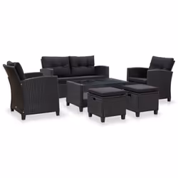 vidaXL Canapés de jardin 6 pcs avec coussins Résine tressée Noir - TU