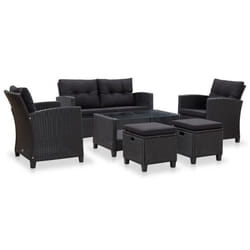 vidaXL Canapés de jardin 6 pcs avec coussins Résine tressée Noir - TU
