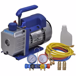 Ce kit à outils complet de réfrigérant comprend la pompe à vide et le jeu de jauges de manomètres à 4 voies. Cette pompe à vi ...
