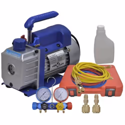 Description générale Ce kit à outils complet de réfrigérant comprend une pompe à vide et un jeu de jauges de manomètres à 4 v ...