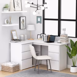 Description générale Notre bureau d'angle est un ajout pratique à votre espace d'étude et de travail. Fabriqué en bois d'ingé ...