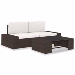 vidaXL Salon de jardin 3 pcs Résine tressée Marron - TU