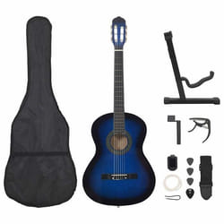 vidaXL Jeu de guitare classique de débutant 12 pcs Bleu 4/4 39"