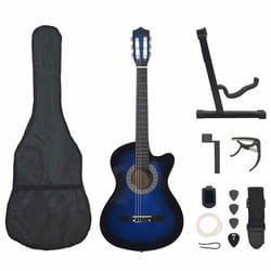 vidaXL Ensemble de guitare découpée classique 12 pcs 6 cordes Bleu 38"