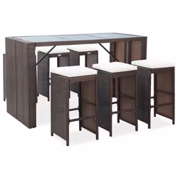vidaXL Ensemble de bar de jardin 7 pcs coussins Résine tressée Marron - TU