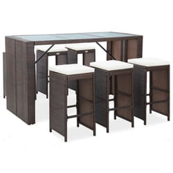 vidaXL Ensemble de bar de jardin 7 pcs coussins Résine tressée Marron - TU