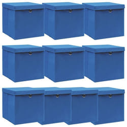 vidaXL Boîtes de rangement avec couvercle 10 pcs Bleu 32x32x32cm Tissu - TU