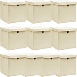 Boîtes de rangement à couvercles 10 pcs Crème 32x32x32 cm Tissu