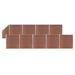 vidaXL Ensemble de clôture WPC 9 Carré + 1 Incliné 1657x186 cm Marron - TU