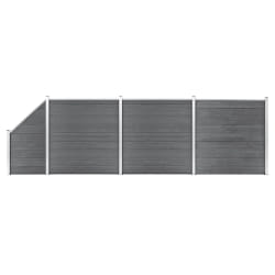 vidaXL Ensemble de clôture WPC 3 Carré + 1 Incliné 619 x 186 cm Gris - TU