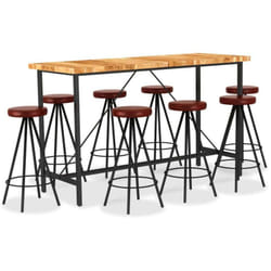 Ensemble De Bar 9 Pcs Bois D'Acacia Solide Et Cuir Véritable Vidaxl